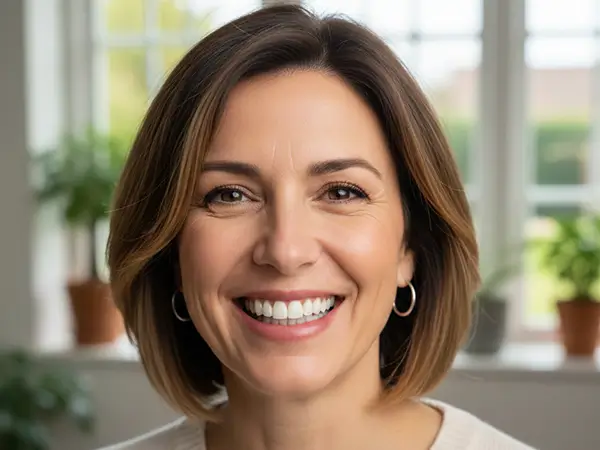 Sorriso de uma mulher com implante dental